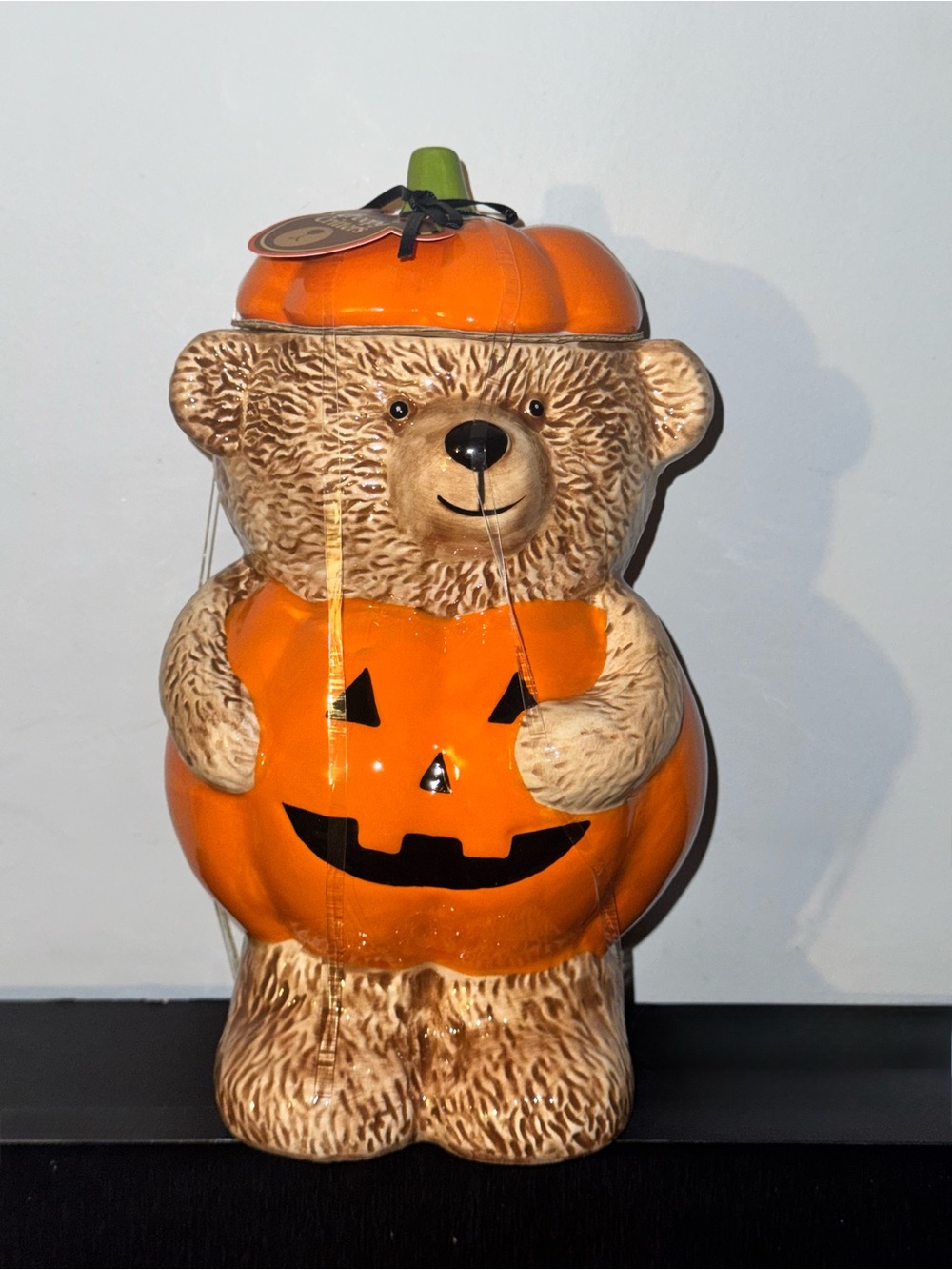 Creepy critters Brown Bear Pumpkin Cookie Jar - Orange Halloween Bear ceramic - Picture 3 of 10
